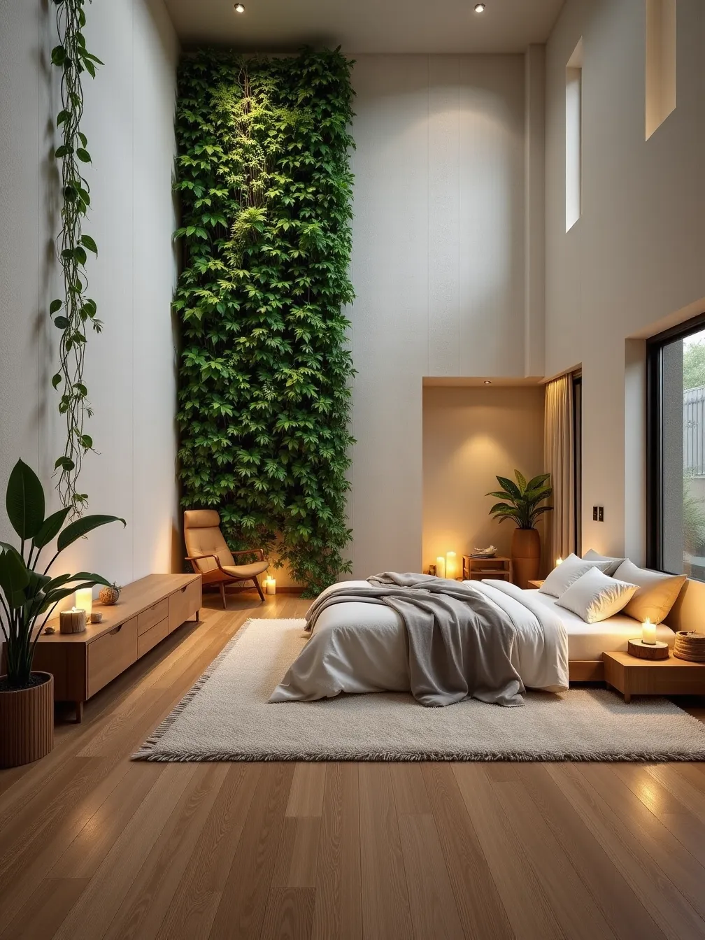 Contemporary Bedroom with Living Wall and Organic Textures