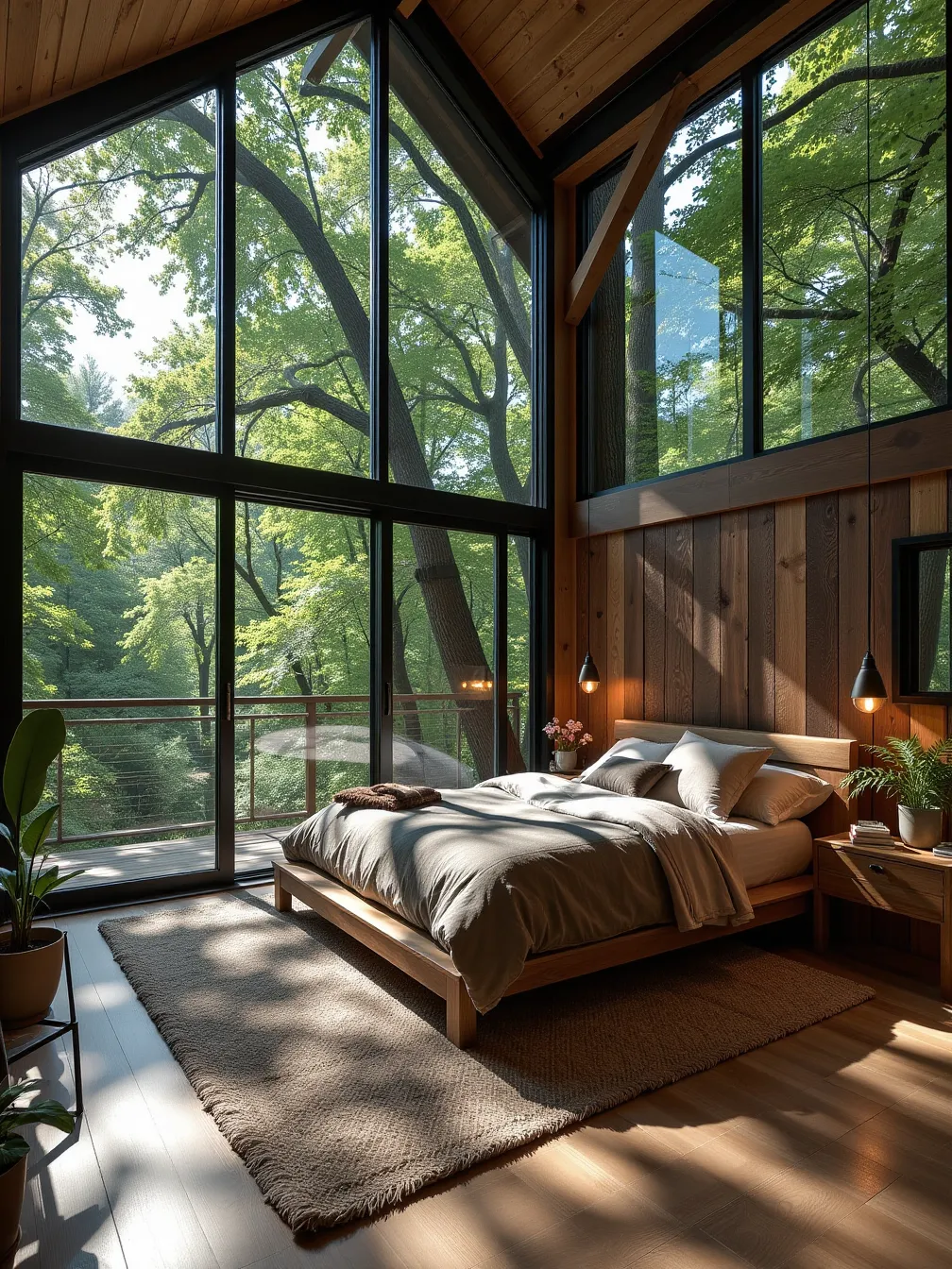 Modern Treehouse Bedroom with Glass Walls